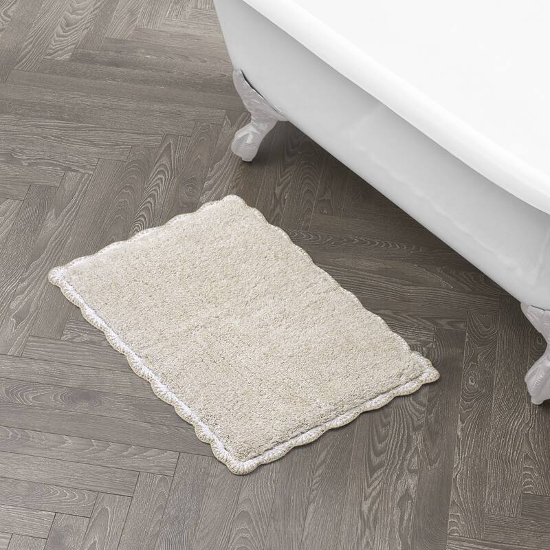 Laura Ashley Heathered Crochet Border Bath Rug - 17" x 24" - Sandshell