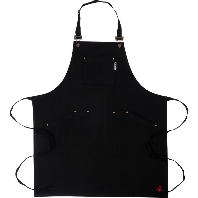 CatCora Kitchen Apron, Black, Heavyweight Cotton Canvas, Spill-Shedding Finish, Full Coverage, Fade-Safe, 3 Pockets, Unisex