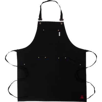 CatCora Kitchen Apron, Black, Heavyweight Cotton Canvas, Spill-Shedding Finish, Full Coverage, Fade-Safe, 3 Pockets, Unisex