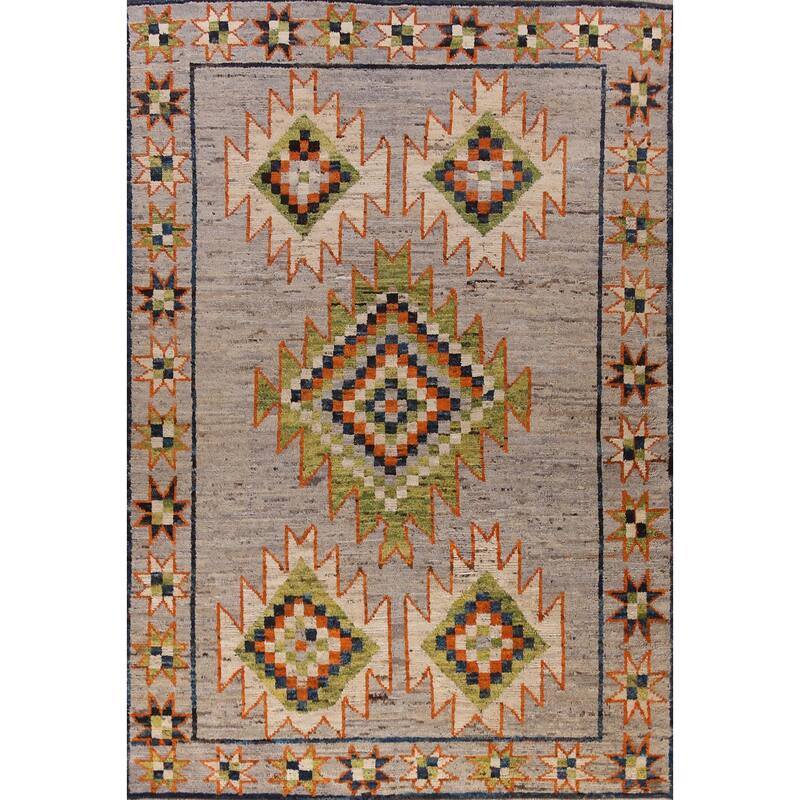 Geometric Moroccan Oriental Area Rug Hand-Knotted Oriental Wool Carpet - 9'8" x 13'4"
