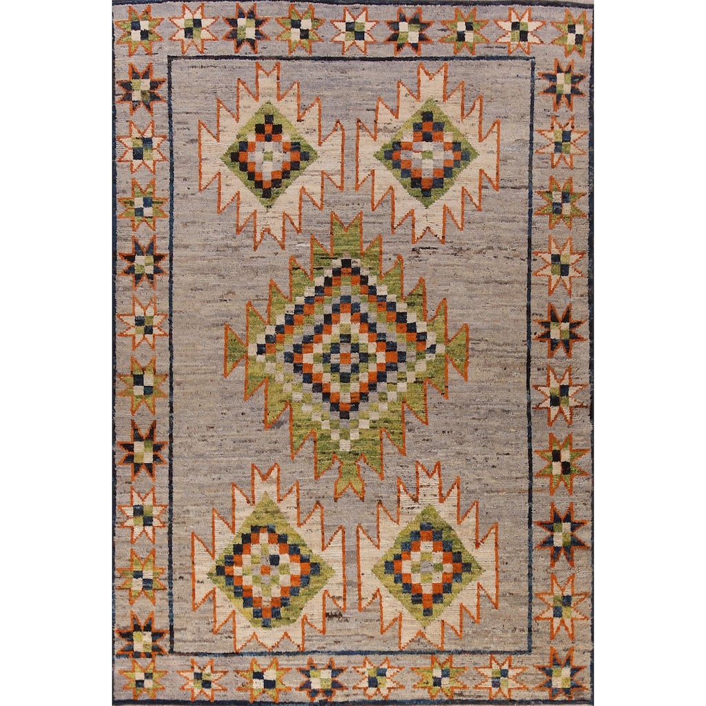 Geometric Moroccan Oriental Area Rug Hand-Knotted Oriental Wool Carpet - 9'8" x 13'4"