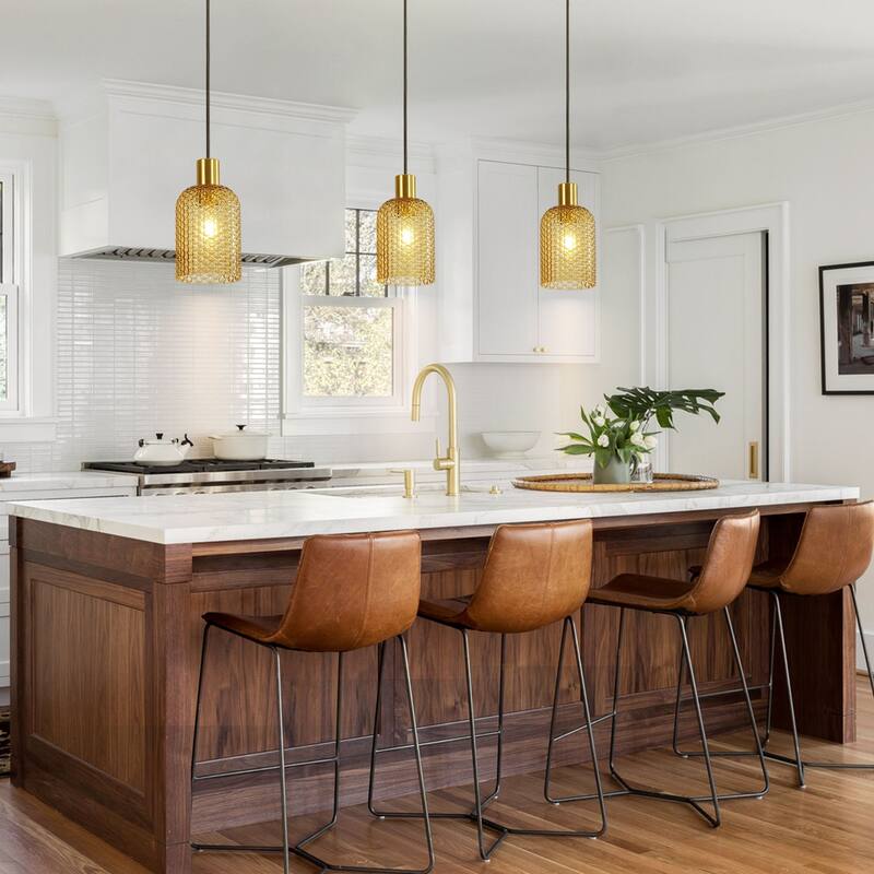 1/3-Light Modern Glam Bell-Shaped Adjustable Island Pendant Light with Clear/Blue/Amber Textured Glass