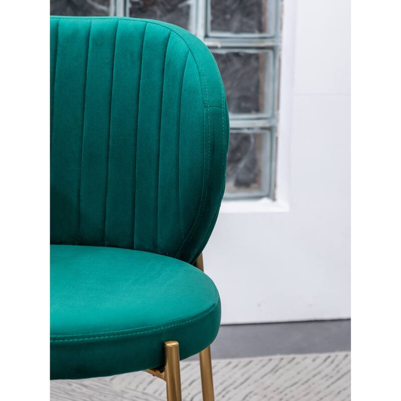 Modern Velvet Dining Chair with Round Cushions, Curved Backrest, Metal Legs for Dining Room Kitchen Living Room Bedroom