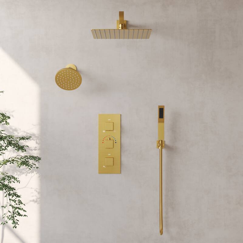 Thermostatic Shower System 12" Dual Heads Shower Faucet with High Pressure Handheld Spray