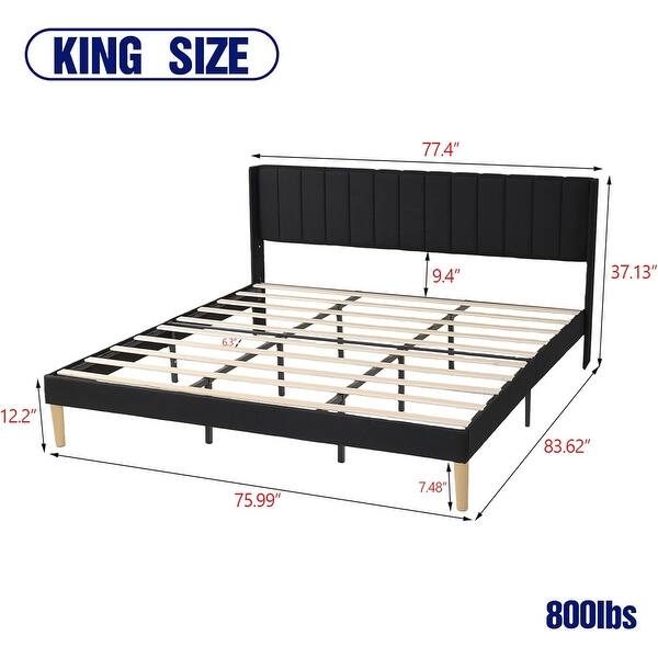 dimension image slide 16 of 25, AUFANK Upholstered Platform Bed Frame with Headboard Wooden Slats Support