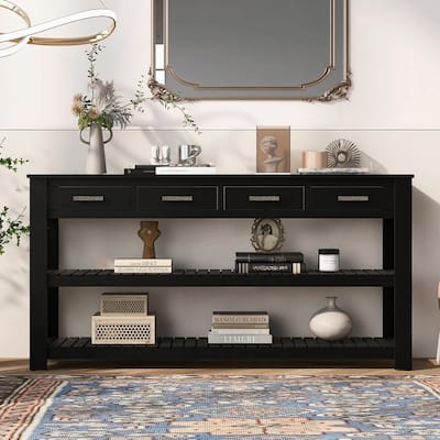 Stylish Entryway Console Table with 4 Drawers and 2 Shelves