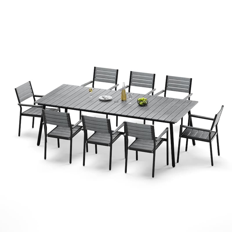 9-Piece Aluminum Outdoor Patio Dining Set with Umbrella Hole and Stackable Chairs