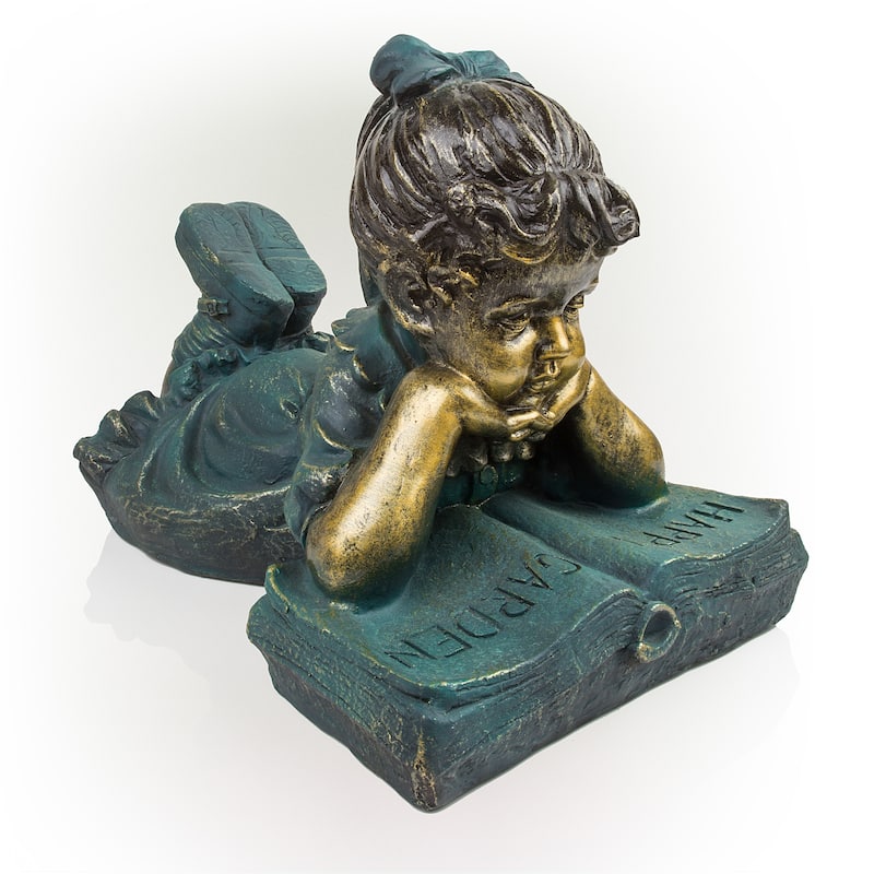 Girl Laying Down Reading Book Antique Bronze Finish Garden Statue