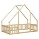 preview thumbnail 8 of 52, Wood House-Shaped Twin Floor House Bed with Fence,Guardrails,Kids and Baby