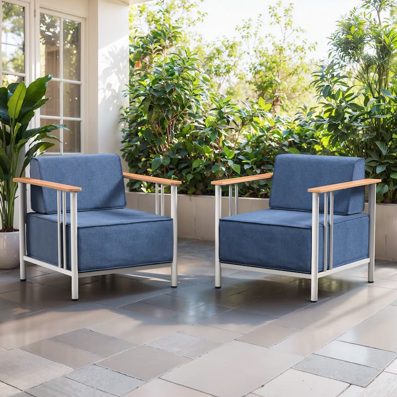 Puffin Metal Outdoor Lounge Chairs with 10-Inch Olefin Cushions (2-Pack)