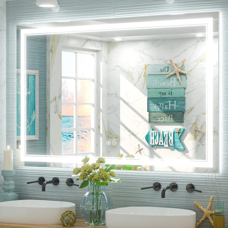 Full Size Front & Back LED Lighted Anti-fog Tempered Glass Wall Bathroom Vanity Mirror - 55" x 36"