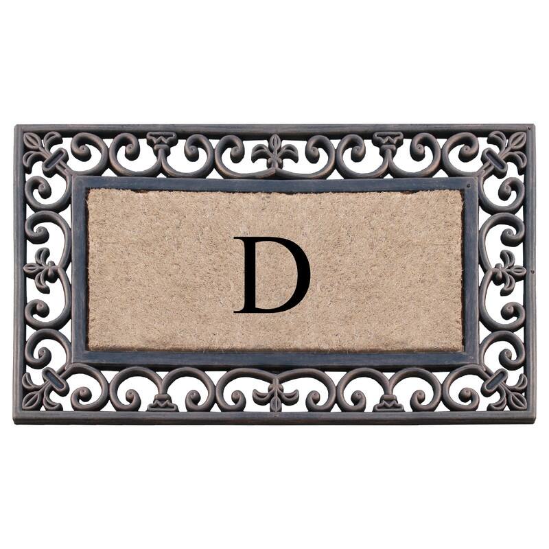 A1HC Natural Coir and Rubber Classic Paisley Border Bronze Monogrammed Doormat - 18"X30" - Monogrammed D