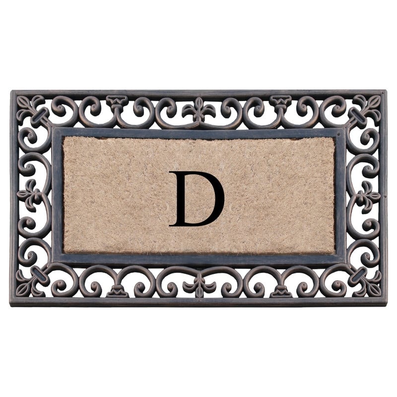A1HC Natural Coir and Rubber Classic Paisley Border Bronze Monogrammed Doormat