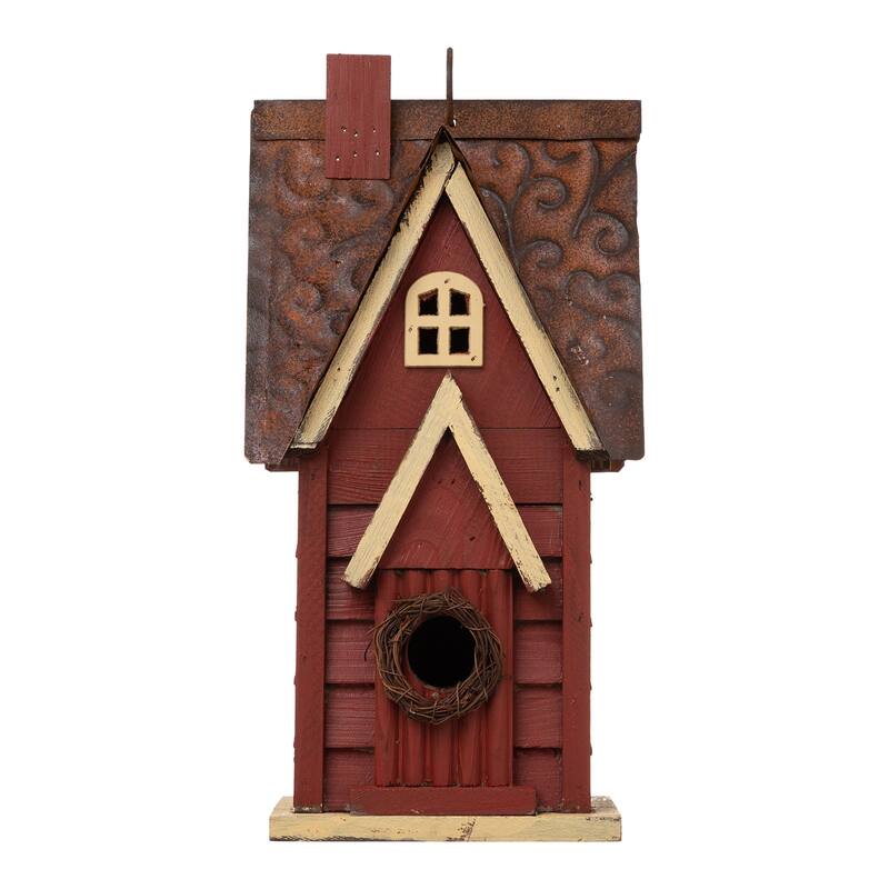 Glitzhome 12"H Retro Distressed Painted Solid Wood Cottage Birdhouse