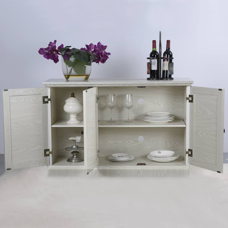 Sideboard Cabinet with 3 Mirrored Acrylic Doors, Multifunctional Wood Storage Cabinet, Accent Cabinet with Adjustable Shelves