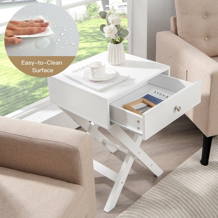 X Shaped Structure Side Nightstand with Drawer