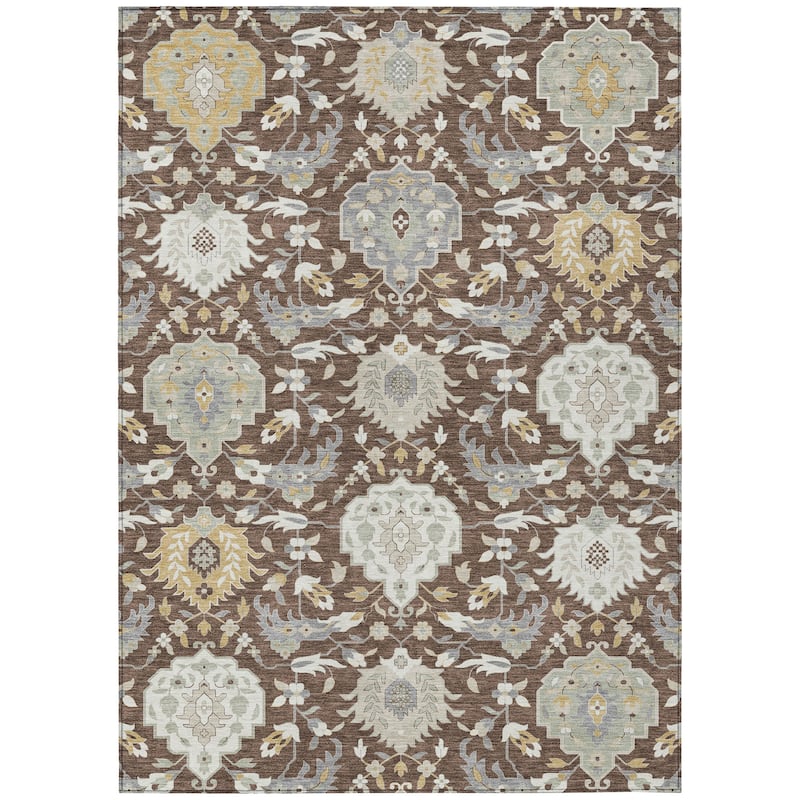 Machine Washable Indoor/ Outdoor Traditional Kashan Chantille Rug