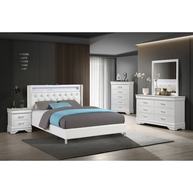 Modern Sleek Bedside Table 1pc Nightstand Bedroom Furniture Accent Handles Spacious Drawers