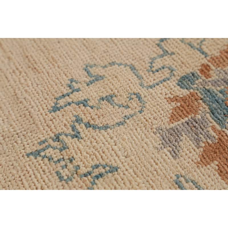 Hand Knotted Oriental 100% Wool Carpet Transitional All-Over Beige & Ivories Oushak Area Rug - 8' 5'' X 6' 6''