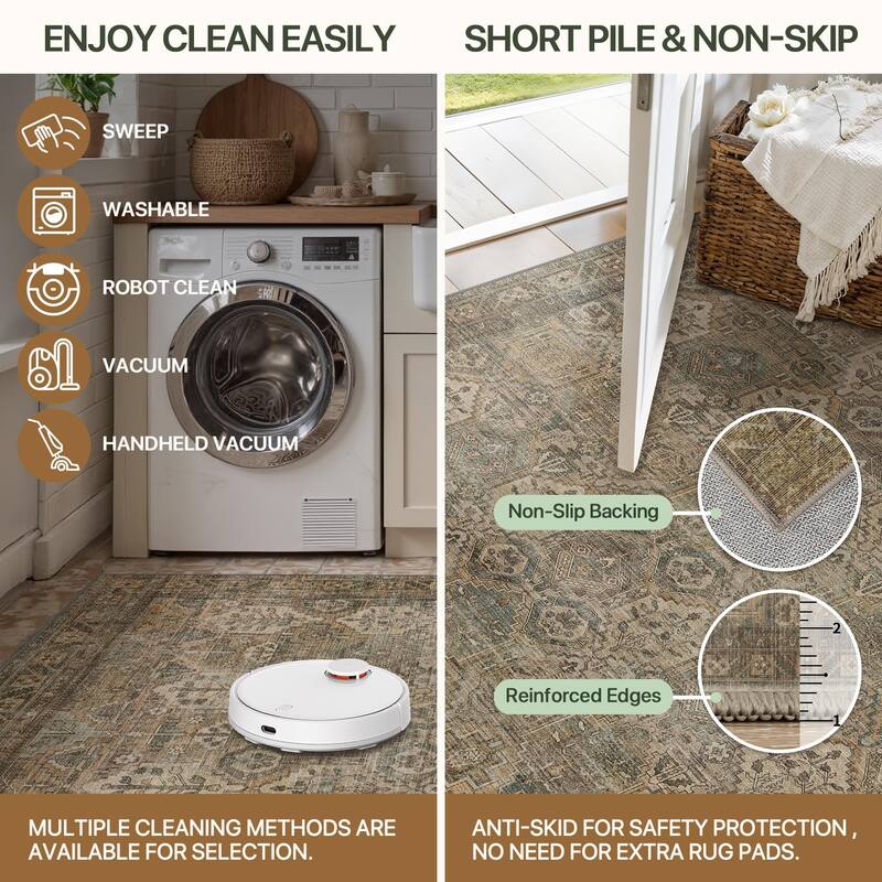 Mcow EverEase Collection Low Pile Machine Washable Non-Slip Area Rug