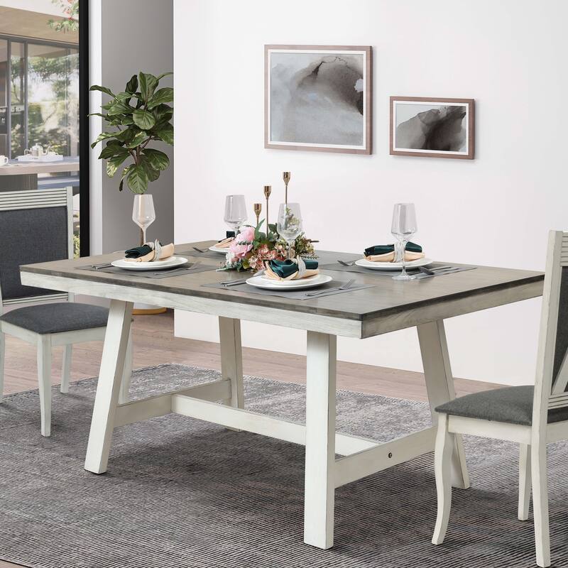 64.5" Rectangular Distressed Off White and Rubberwood Dining Table - 29.25" H x 64.57" W x 35.43" D