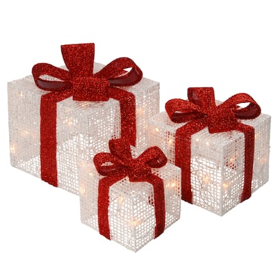 Pre-Lit White Thread Gift Box Assortment