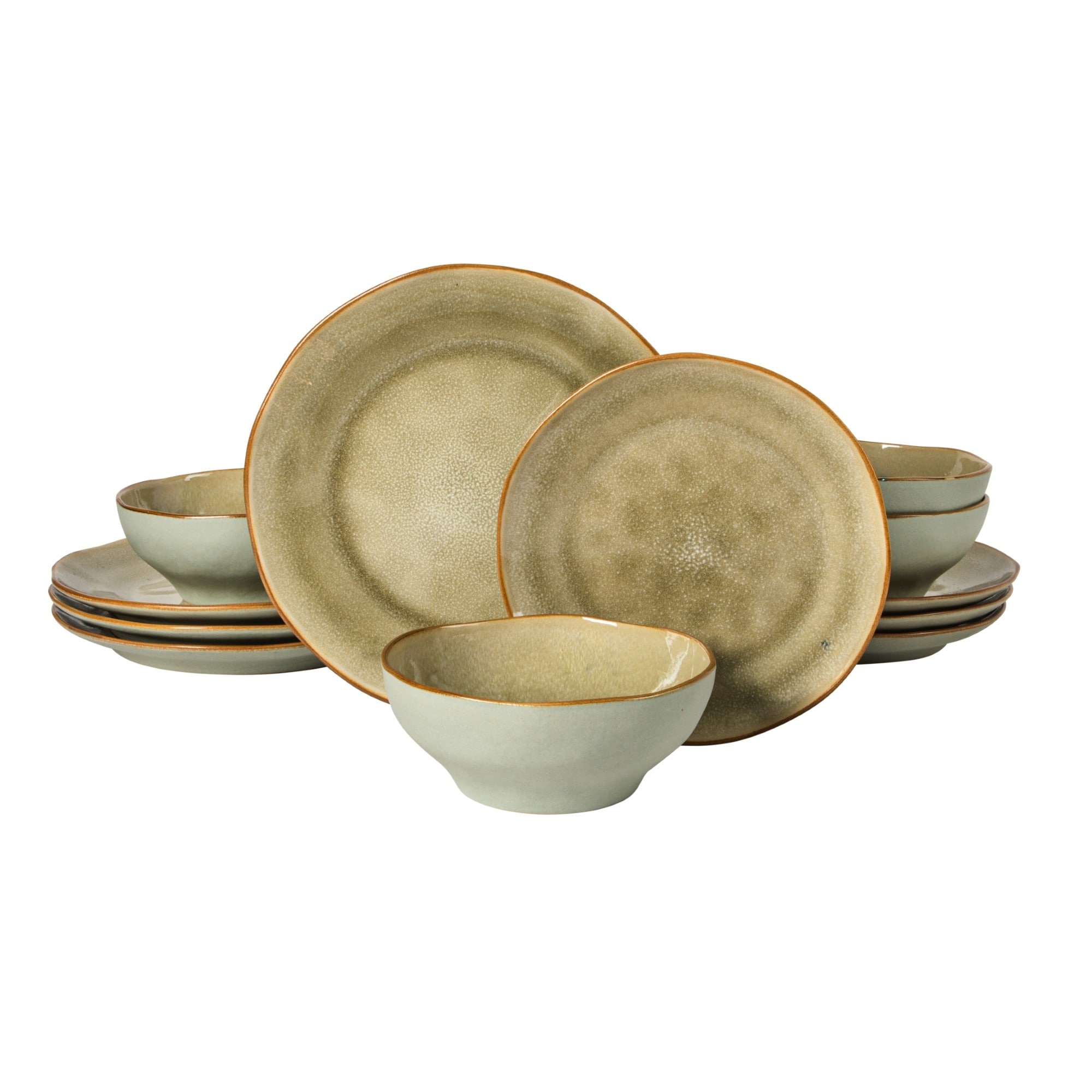 Gibson Elite Plates and Bowls Set, 12 Piece Dinnerware Set for 4, Reactive Glaze Stoneware Dishes, Dishwasher & Microwave Safe