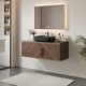 preview thumbnail 3 of 11, 47.24" Modern Bathroom Vanities With Black Glossy Sintered Stone Table Top, Brown Wood Floating Cabinets