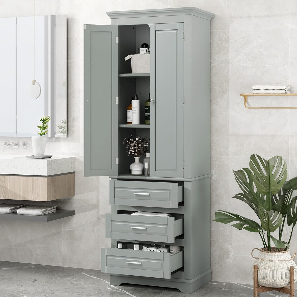 Tall Storage Cabinet with 3 Drawers, Bathroom & Office Organizer with Adjustable Shelves