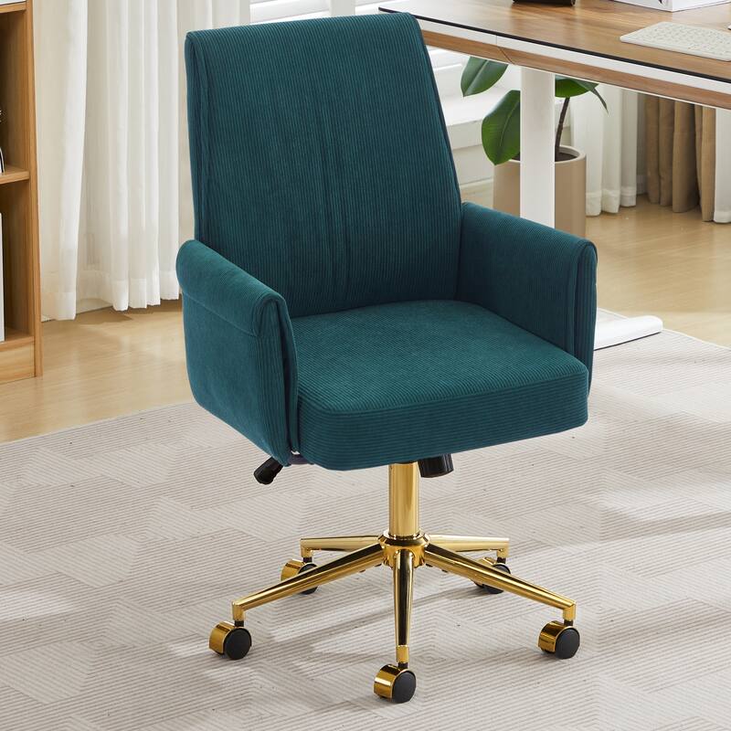 Corduroy Swivel Office Chair with Wheels, Ergonomic High Back Task Chair, Upholstered Accent Chair with Adjustable Height
