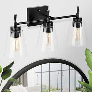 Matte Black 3-Light Modern Vanity Light with Clear Cone Glass Shades