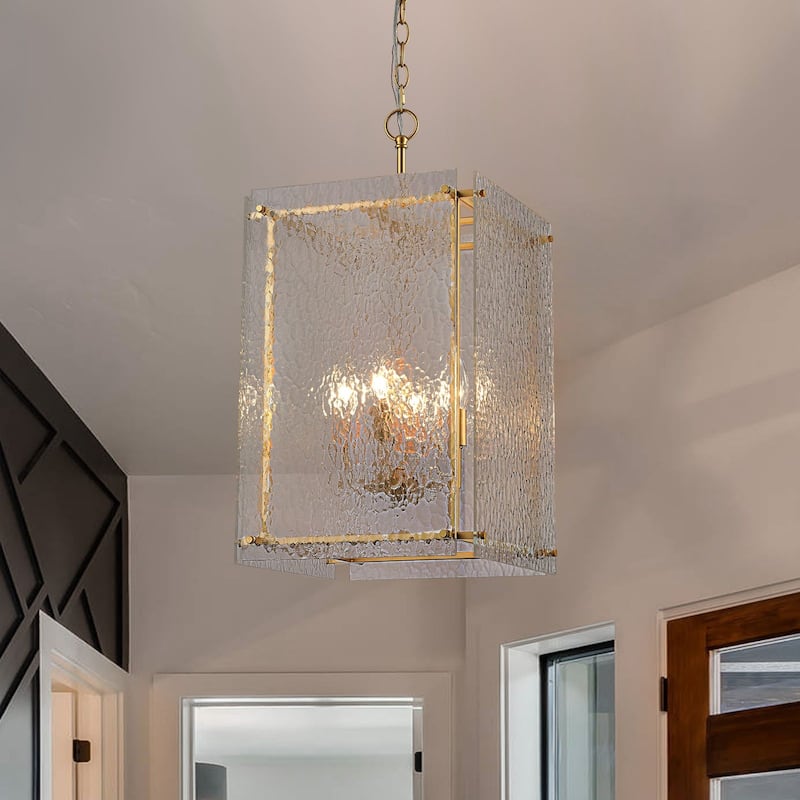 Farmhouse 4-Light Lantern Glass Chandelier - Gold