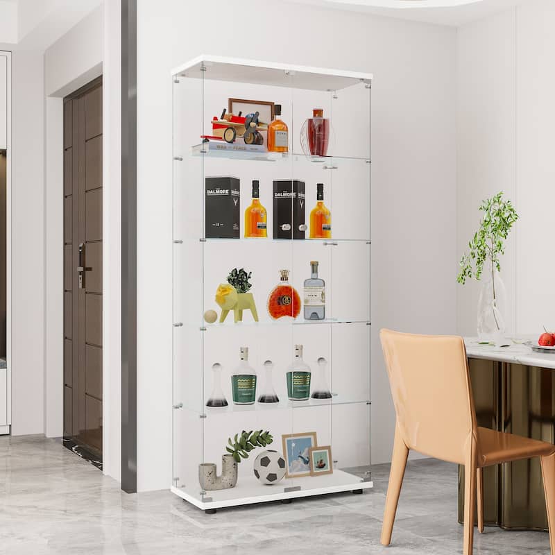 Glass Display Cabinet with Doors & Locks, Acrylic Shelves, Floor Standing Storage Showcase for Home or Office