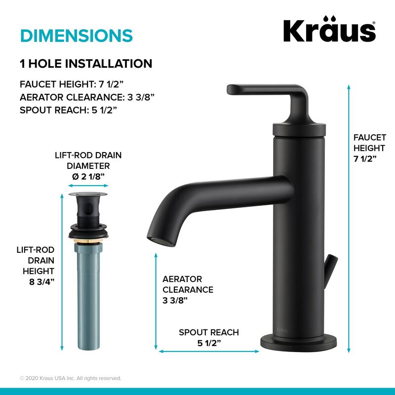 Kraus Ramus 1.2 GPM Single Hole Bathroom Faucet with Pop-Up Drain