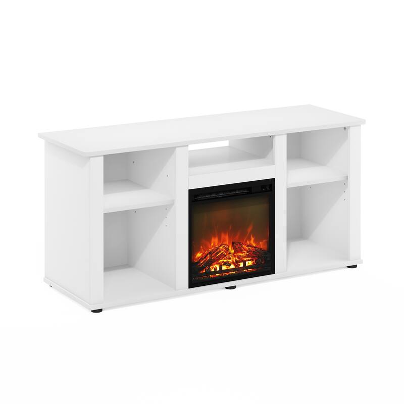 Furinno Jensen Fireplace TV Entertainment Center with Open Storage Compartment for TV up to 55 Inch - Solid White