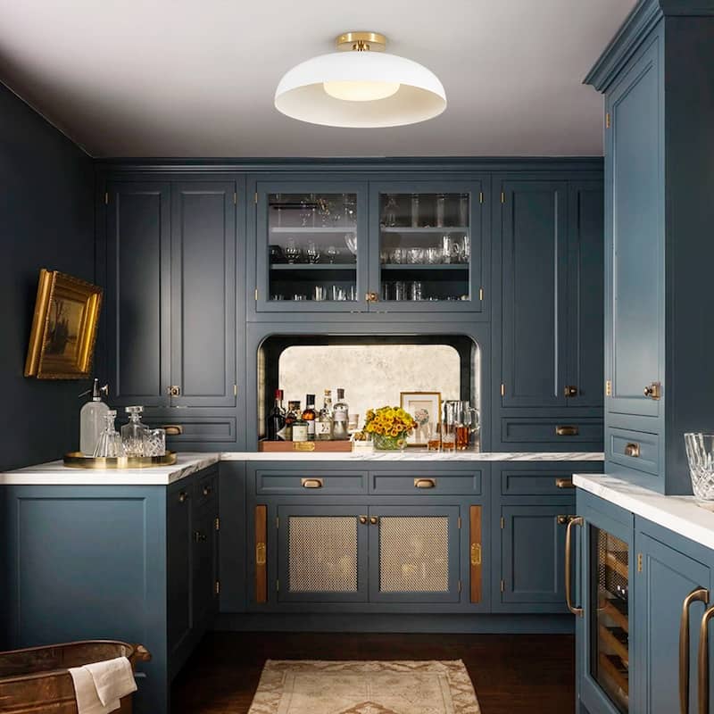 Scandinavian Iron Dome White Glass Dimmable LED Ceiling Light - White