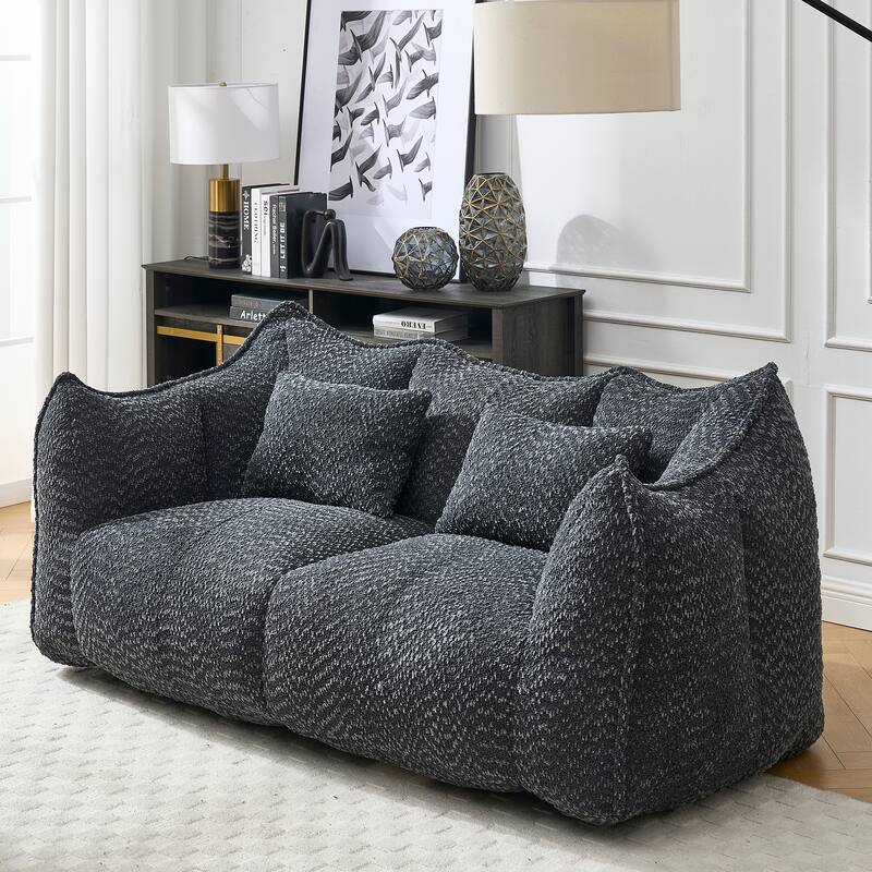 Modern Chenille 2-Seater Bean Bag Chair Recliner Sofa with Armrests for Living Room Lounge Bedroom
