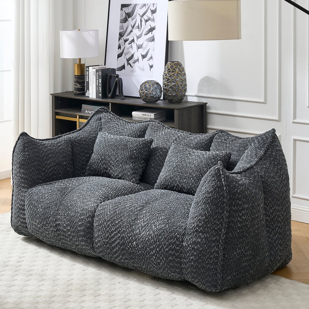 Modern Chenille 2-Seater Bean Bag Chair Recliner Sofa with Armrests for Living Room Lounge Bedroom