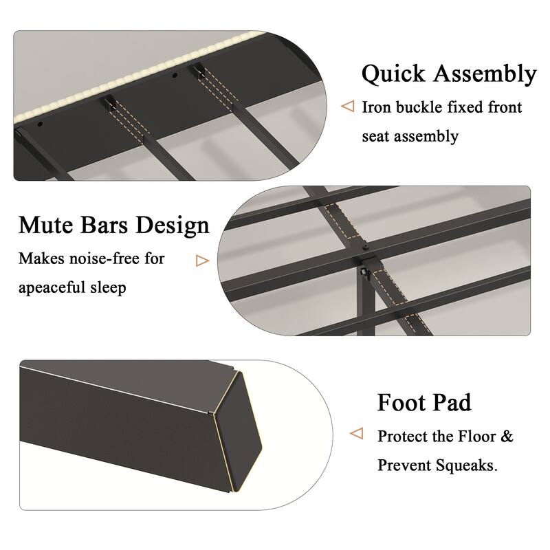 Roomfitters Metal Platform Bed Frame with Charging Station, Heavy Duty Mattress Foundation, No Box Spring Needed, Beige