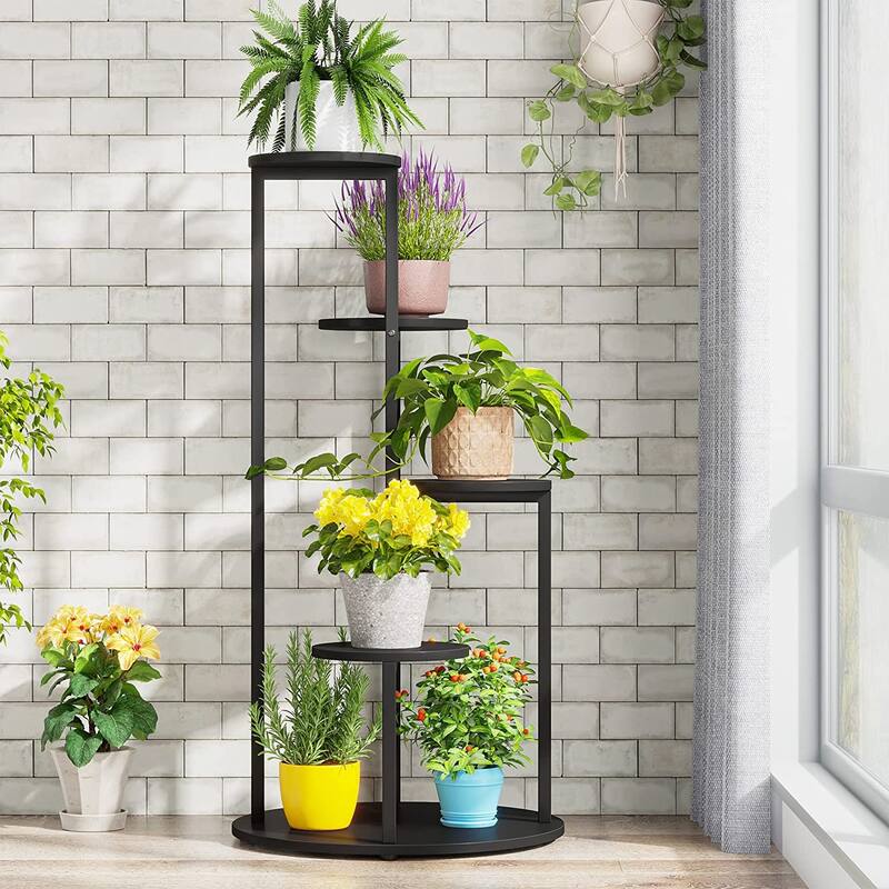 Corner Plant Stand Indoor, 4-tier Tall Plant Shelf Holders Round Board