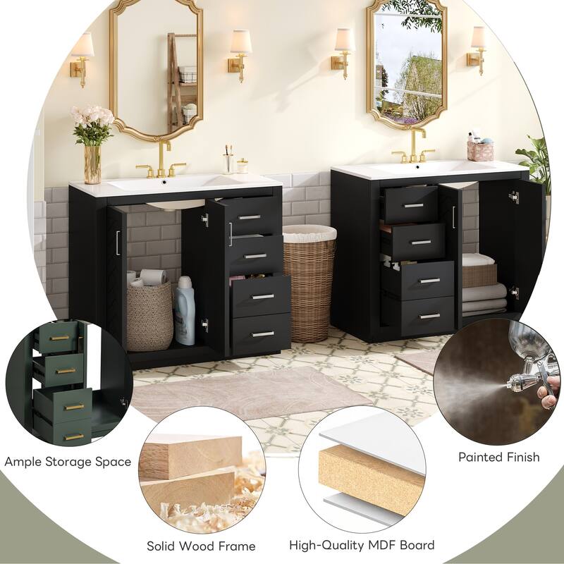 72'' Freestanding Storage Bathroom Vanity with Ceramic Sink (Separate)