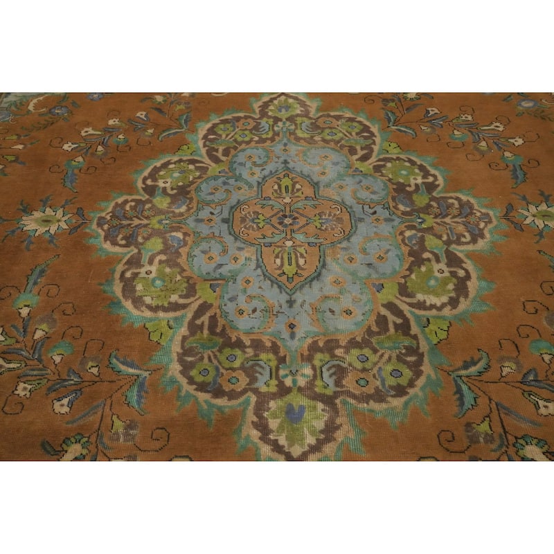 Hand Knotted Oriental 100% Wool Carpet Traditional Floral Oranges & Rust Tabriz Area Rug - 12' 0'' X 9' 6''