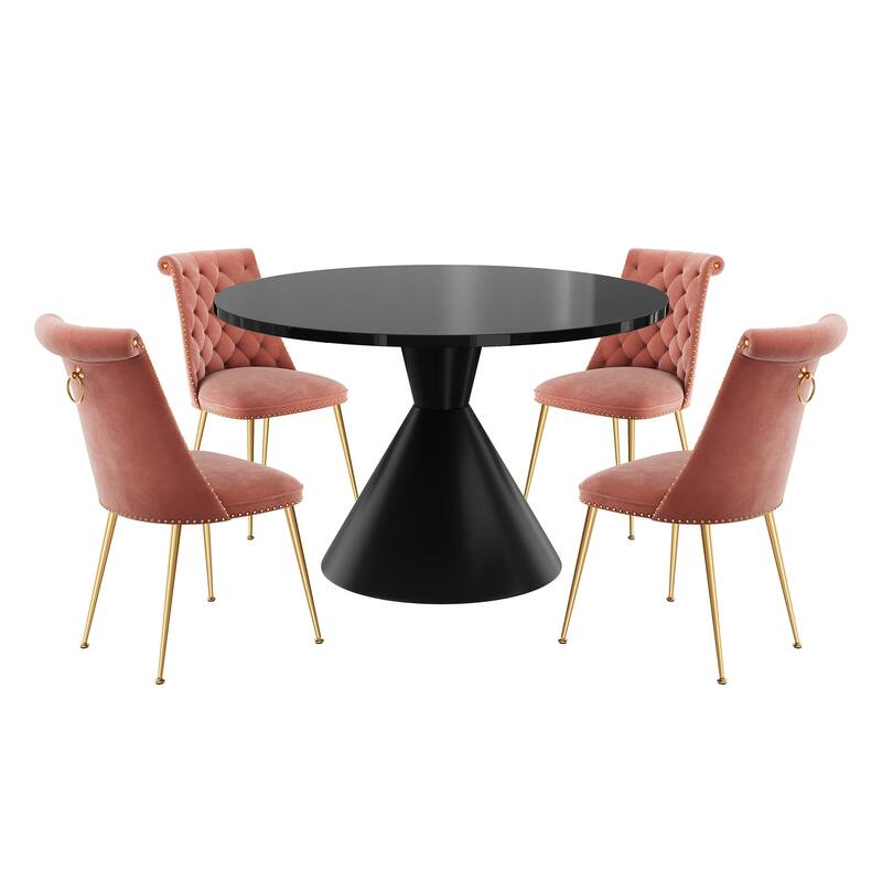 48" Light Luxury Black High Gloss Large Countertop Dining Table with Velvet Dining Chair Set