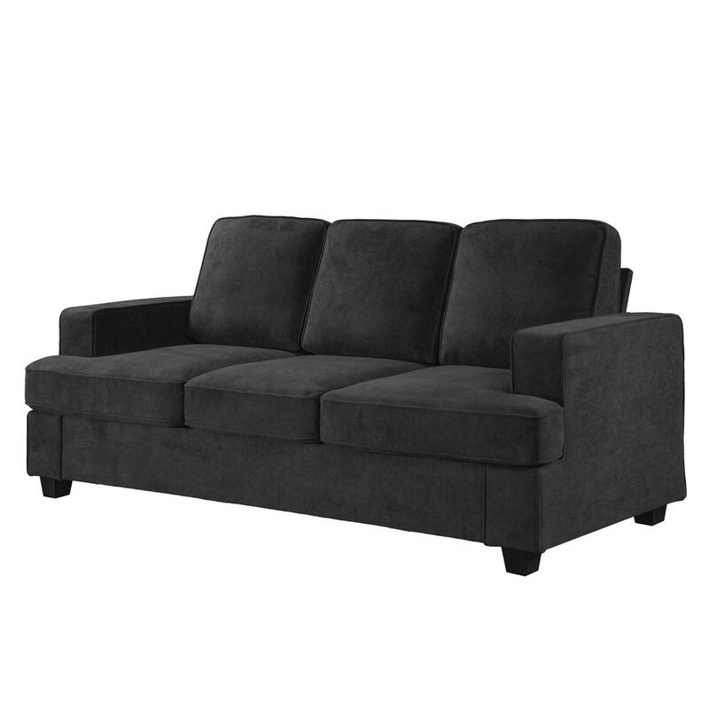 Modern Velvet 3 Seater Sofa, Black