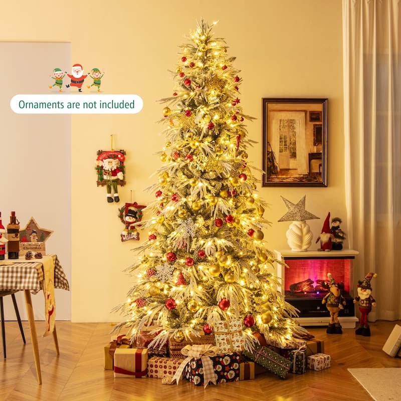 Costway 6/7/8 FT Artificial Christmas Tree with 820 PE PVC Branch Tips - Green & White - See Details