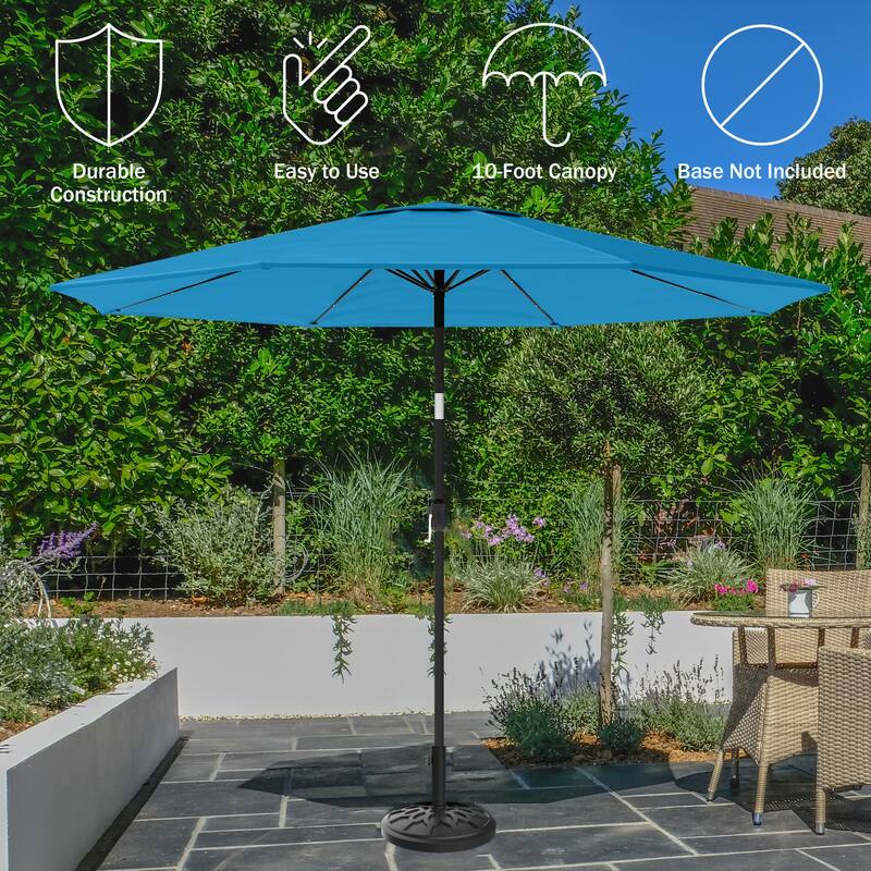 Patio Umbrella with Lights - 10 ft Outdoor Sun Shade Canopy with 32 Solar LEDs by Pure Garden (Bright Blue)