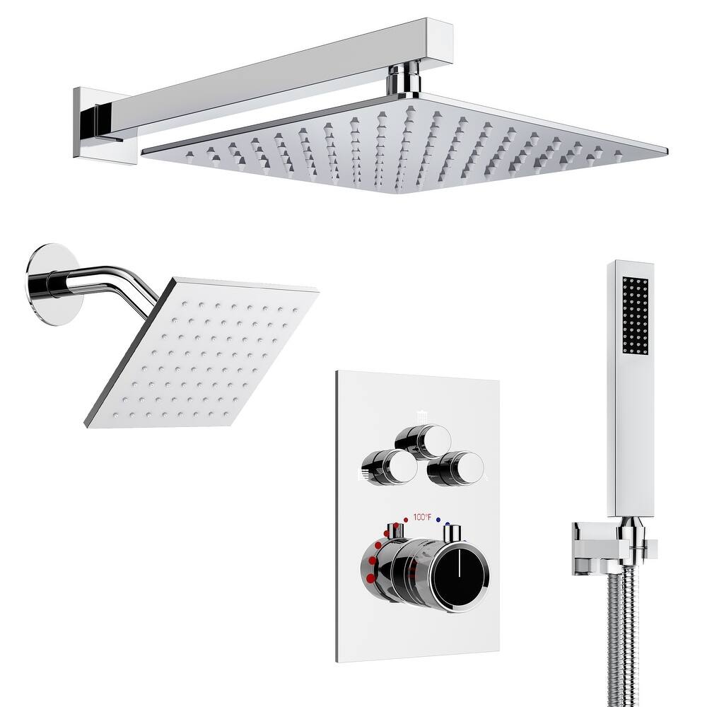 Thermostatic Shower Faucet 12" and 6" High-Pressure Dual Showerheads with Handheld Shower