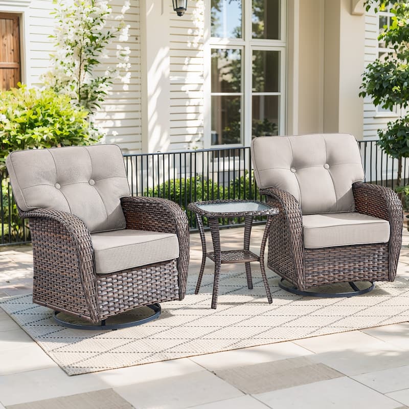 Gymojoy Wide T-Shaped High Back Swivel Glider Chairs Set with Side Table and 5-inch Cusion for Patio & Balcony