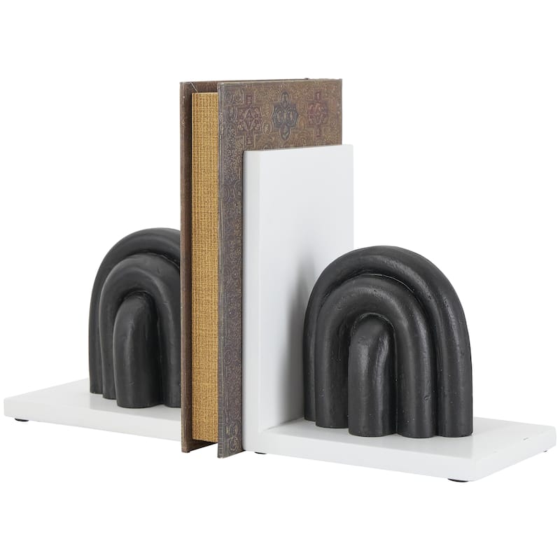 Wooden Layered Arched Decorative Bookends with Black or White Stands - Set of 2 White or Black - CosmoLiving by Cosmopolitan