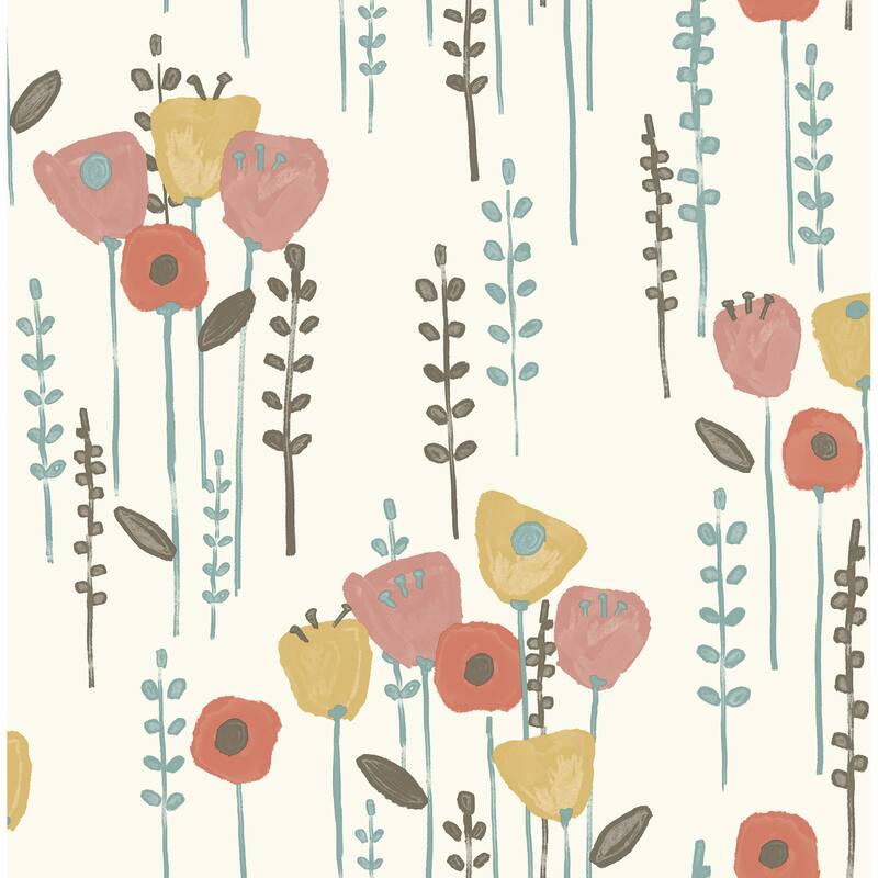 A-Street Prints Mabel Coral Floral Field Wallpaper